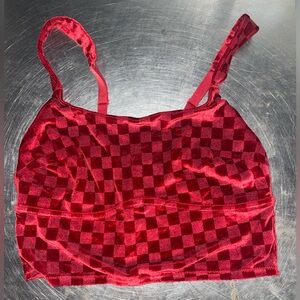 Colsie Red Checkered Velvet Cropped Tanktop Brami Chemise Size Medium